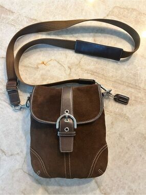 ✨ Vintage Coach Soho Suede Crossbody Bag Y2K Brown Buckle Flap Rare